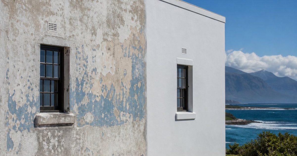 Weathered exterior wall on a Cape Town coastal home