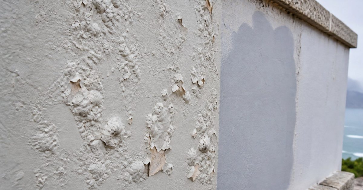 Blistered exterior paint on a Cape Town coastal wall