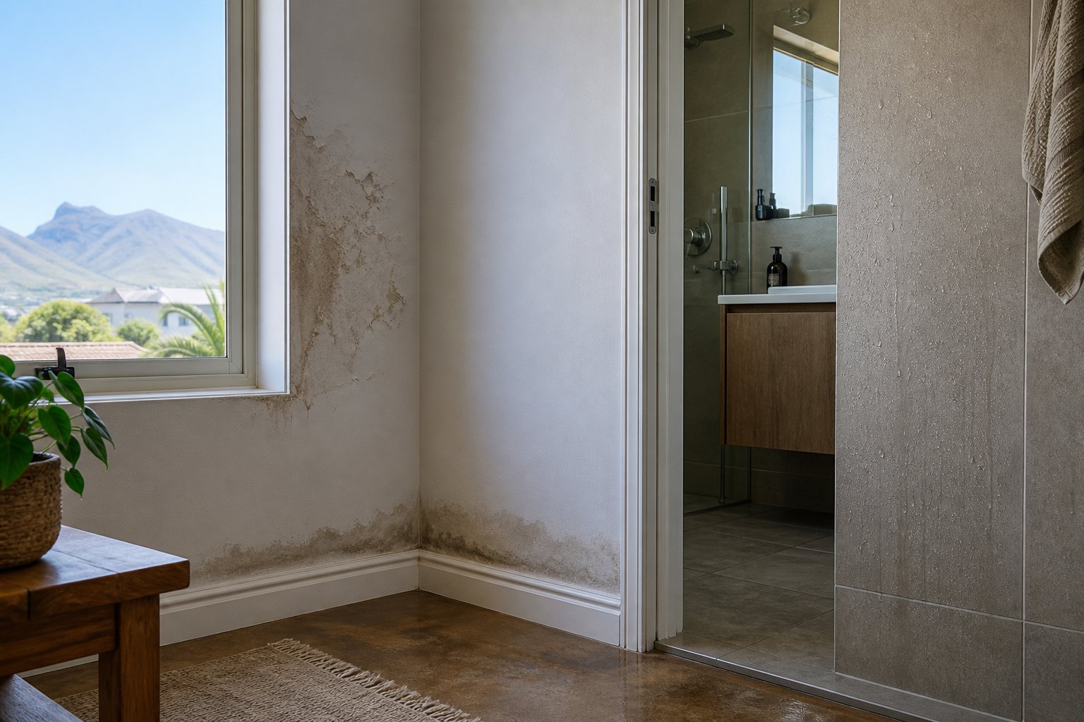 Different damp and condensation signs in a Cape Town home
