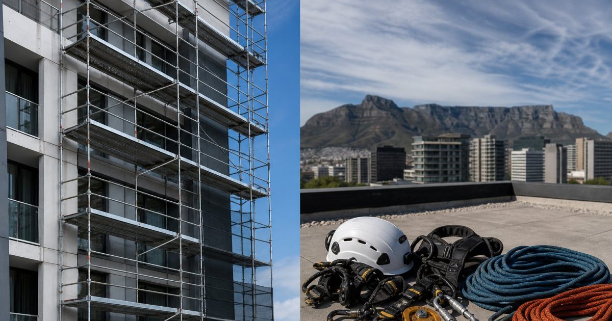 High-rise facade with scaffolding for exterior painting access