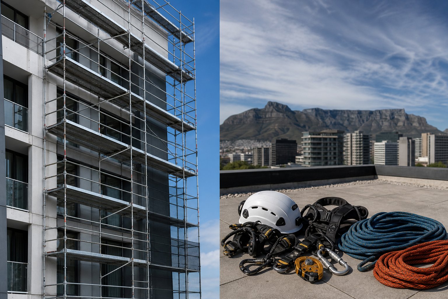 High-rise facade with scaffolding for exterior painting access