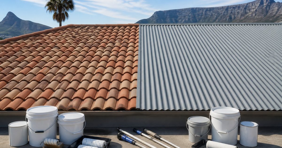Concrete tile roof beside an IBR metal roof in Cape Town