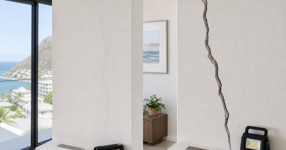 Fine wall crack beside a window in a Cape Town home