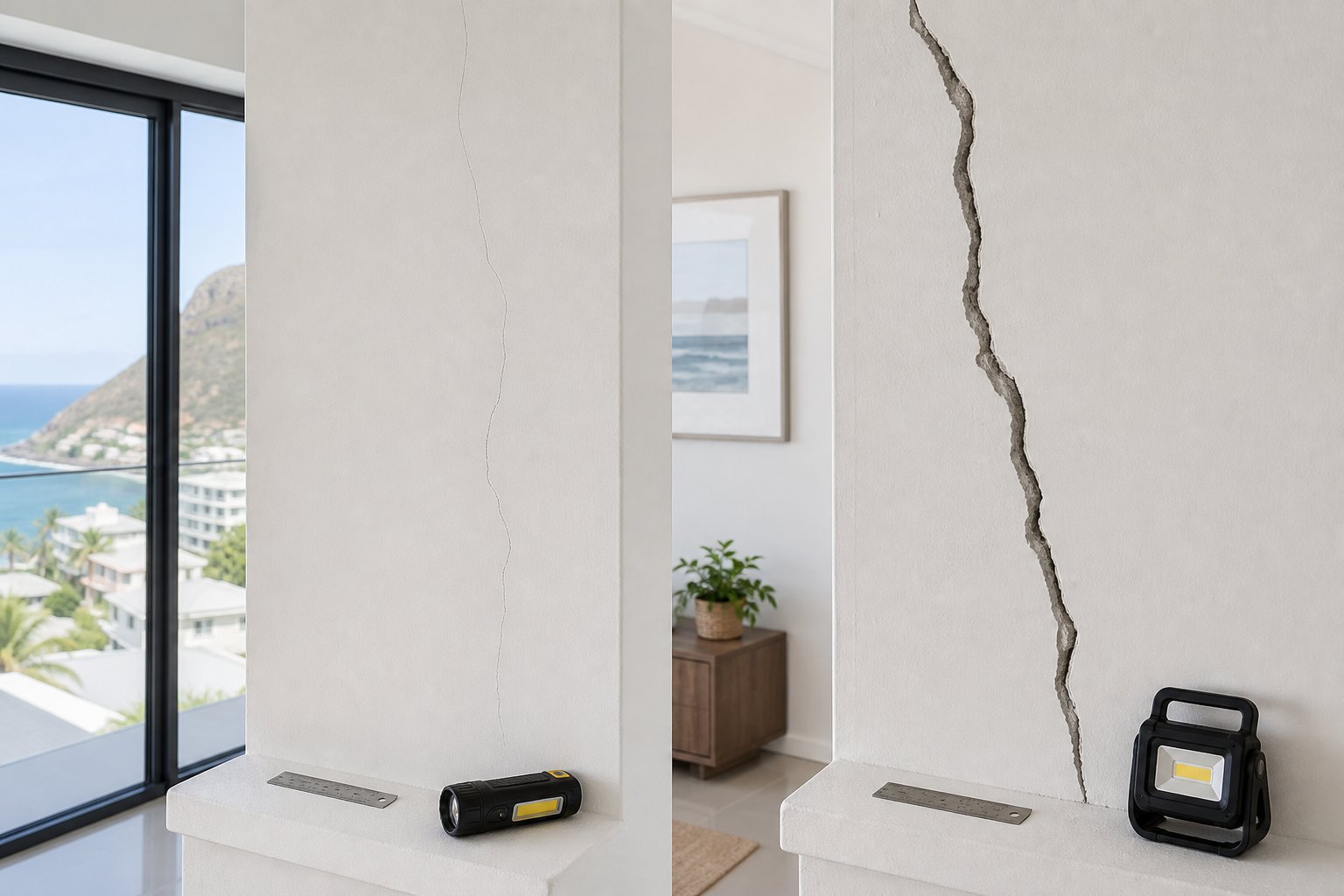 Fine wall crack beside a window in a Cape Town home
